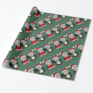 Cadeau Papier d'enveloppement de Noël Joyeux Vert Pingoui