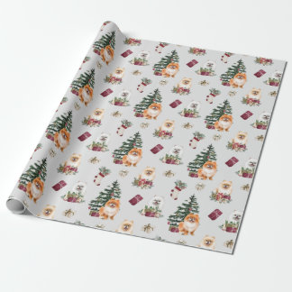 Cadeau Papier d'enveloppement de Noël mignon de Poméranie