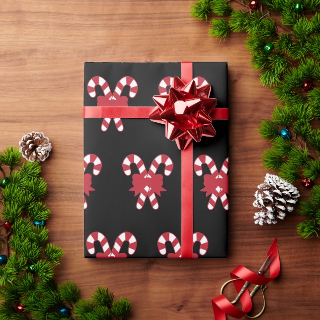Cadeau Papier d'enveloppement de Noël noir sucre de canne (Cadeau de vacances)