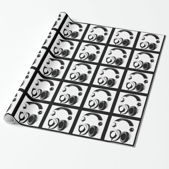 Cadeau Papier d'enveloppement de Noël Pop Art Headphone (Déroulé)