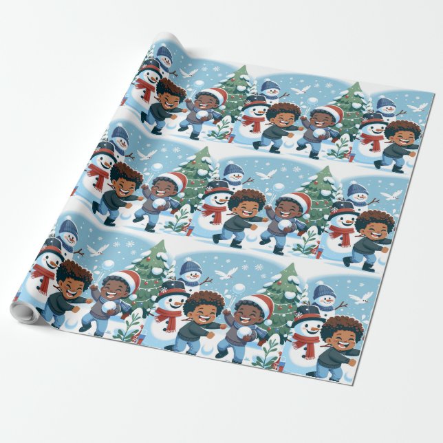 Cadeau Papier d'enveloppement de Noël pour garçon noir (Déroulé)