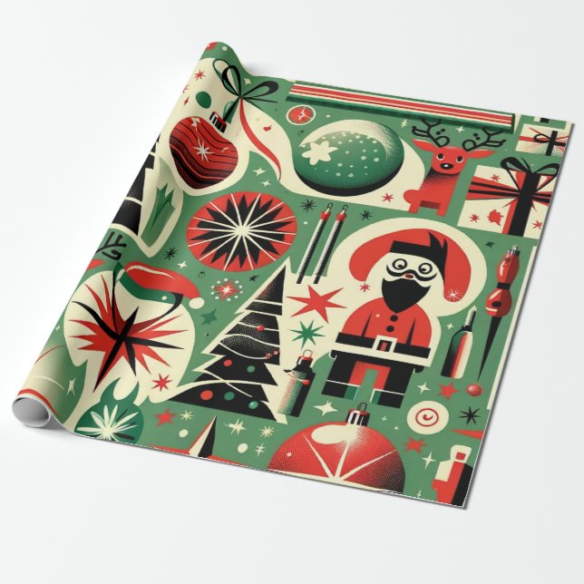 Cadeau Papier d'enveloppement de Noël rétro (Déroulé)