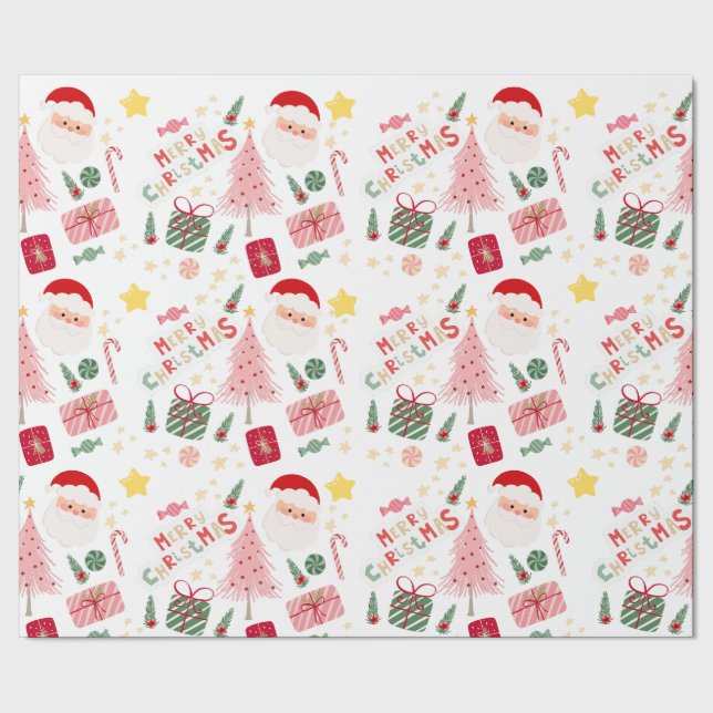 Cadeau Papier d'enveloppement de Noël rose et rouge (Couture)