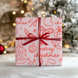 Cadeau Papier d'enveloppement de Noël tiré à la main