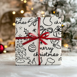 Cadeau Papier d'enveloppement de Noël tiré à la main