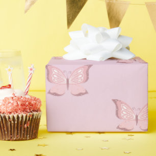 Cadeau Papier d'enveloppement de papillon rose personnali
