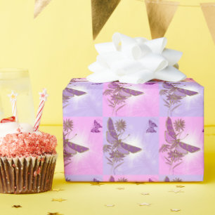 Cadeau Papier d'enveloppement de papillon rose violet