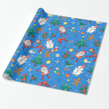Papier d'enveloppement de Père Noël et d'amis bleu