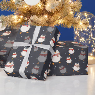 Cadeau Papier d'enveloppement de pingouin de Noël mignon