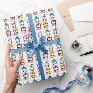 Cadeau Papier d'enveloppement de pingouin d'hiver mignon