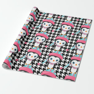 Cadeau Papier d'enveloppement de pingouin rose plaqué no