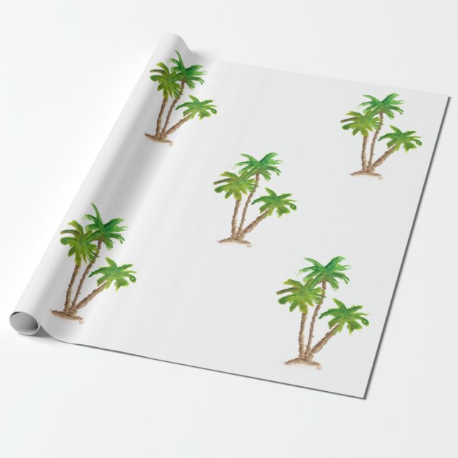 Cadeau Papier d'enveloppement de plage de Palm Tree aquar (Déroulé)
