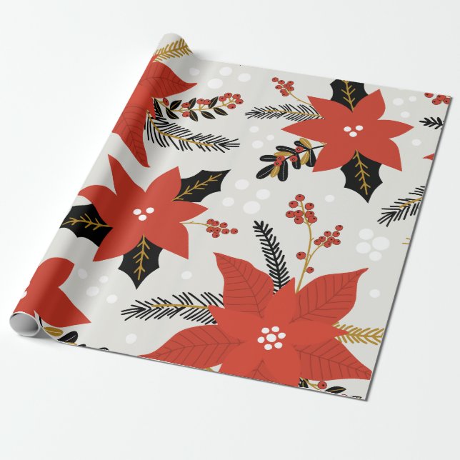 Cadeau Papier d'enveloppement de Poinsettias de vacances (Déroulé)