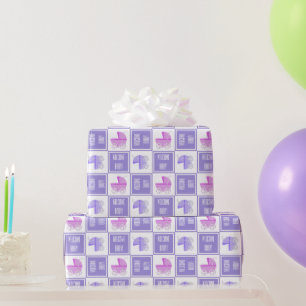 Cadeau Papier d'enveloppement de poussette rose et violet