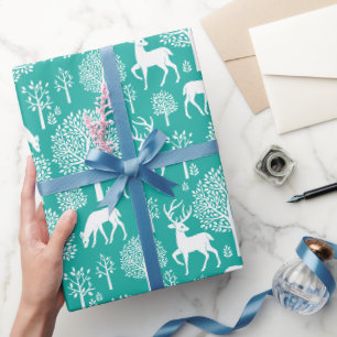 Cadeau Papier d'enveloppement de rennes de Noël Aqua turq