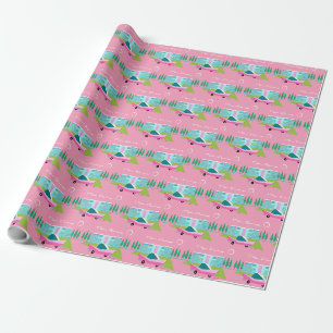 Cadeau Papier d'enveloppement de ressorts roses rétro