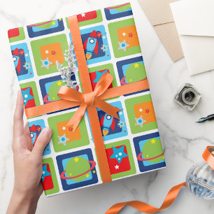 Cadeau Papier d'enveloppement de roquette et de planètes 