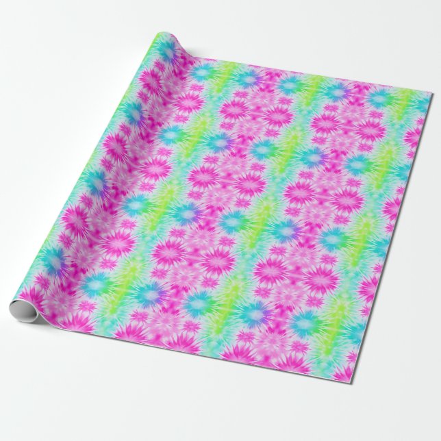Cadeau Papier d'enveloppement de teinture rose bleu et ve (Déroulé)