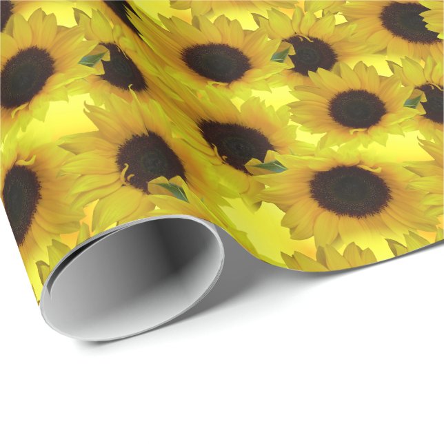 Cadeau Papier d'enveloppement de tournesol or Papier à fl (Coin rond)