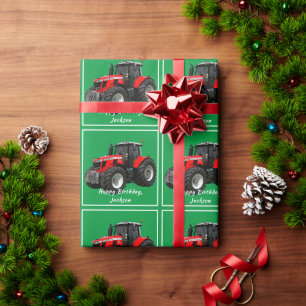 Cadeau Papier d'enveloppement de tracteur rouge moderne