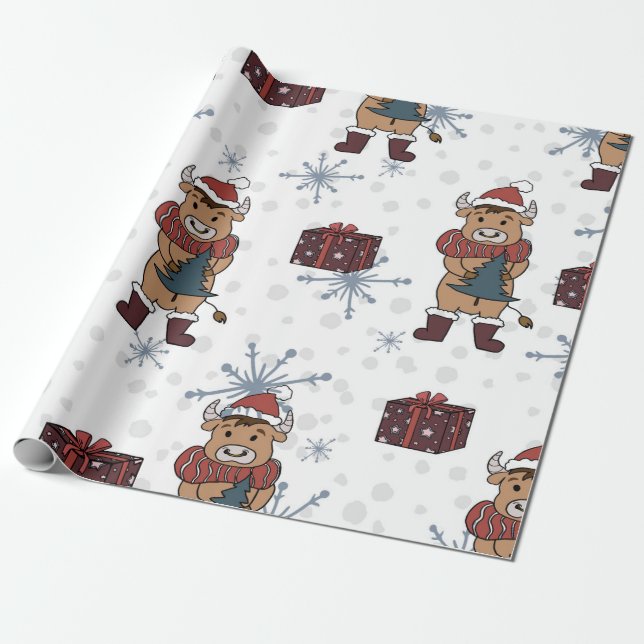 Cadeau Papier d'enveloppement de vaches de Noël (Déroulé)