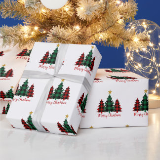 Cadeau Papier d'enveloppement des arbres de Noël rouges e