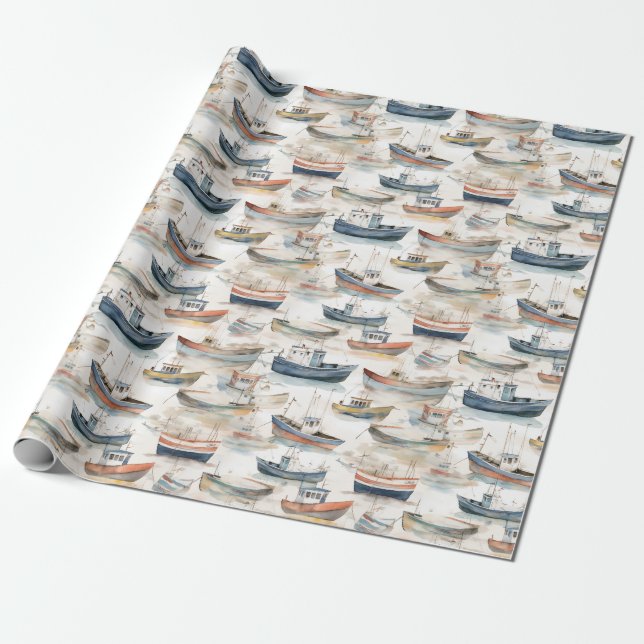 Cadeau Papier d'enveloppement des bateaux aquarelles (Déroulé)