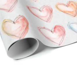 Cadeau Papier d'enveloppement des coeurs d'aquarelle