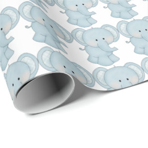 Cadeau Papier d'enveloppement des éléphants bleu bébé