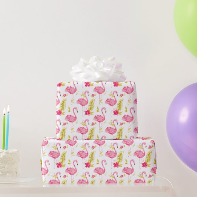 Cadeau Papier d'enveloppement des Flamants roses tropicau (Cadeaux de fête)