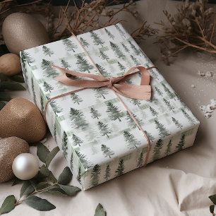 Cadeau Papier d'enveloppement des pins d'aquarelle vert S