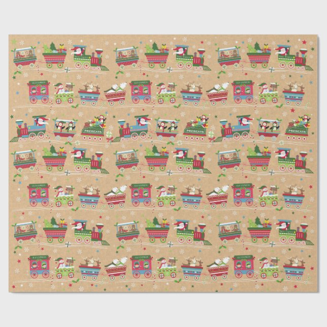 Cadeau Papier d'enveloppement des trains de Noël (Plat)
