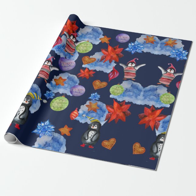 Cadeau Papier d'enveloppement d'oiseaux pingouins (Déroulé)