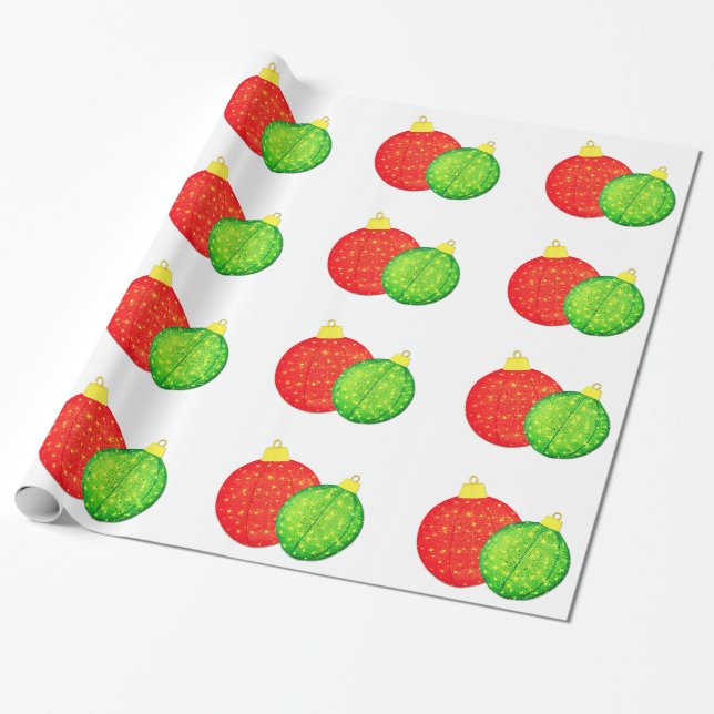 Cadeau Papier d'enveloppement d'ornements rouges et verts (Déroulé)