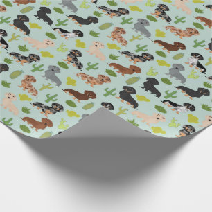 Cadeau Papier d'enveloppement Doxie Dachshund Cactus