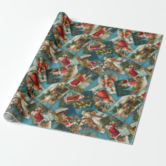 Cadeau Papier d'enveloppement en bleu Vintage Père Noël