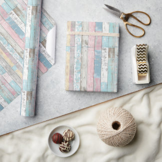 Cadeau Papier d'enveloppement en bois pastel rustique