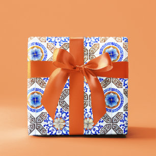Cadeau Papier d'enveloppement en mosaïque bleue italienne