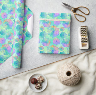 Cadeau Papier d'enveloppement Floral Arc-en-ciel Pastel