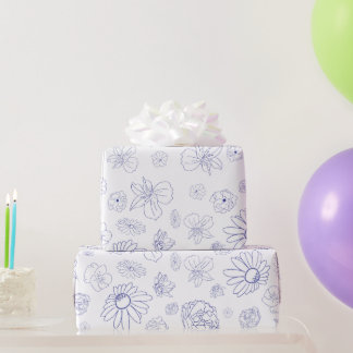 Cadeau Papier d'enveloppement floral bleu