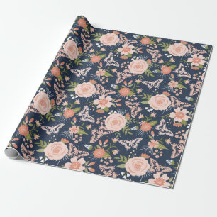 Cadeau Papier d'enveloppement floral bleu et blanc de la