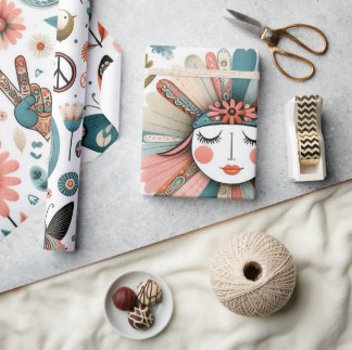 Cadeau Papier d'enveloppement floral de Boho Peace & Love
