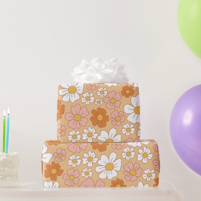 Cadeau Papier d'enveloppement floral orange et blanc (Cadeaux de fête)