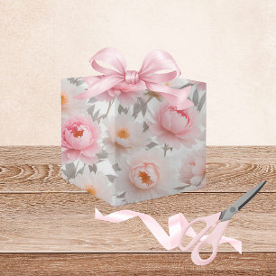 Cadeau Papier d'enveloppement floral rose et blanc