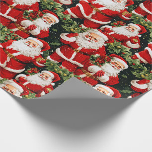 Cadeau Papier d'enveloppement Holly Jolly Retro Santas