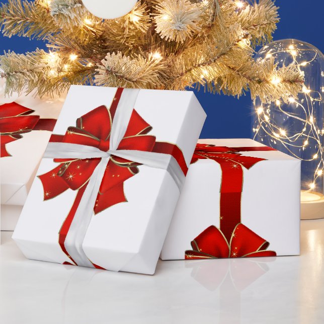 Cadeau Papier d'enveloppement Joyeuses Fêtes de Bow rouge (Vacances)