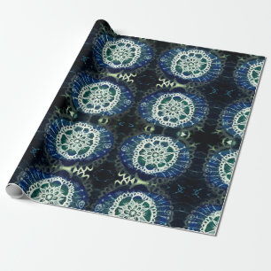 Cadeau Papier d'enveloppement mat, mandala bleu blanc