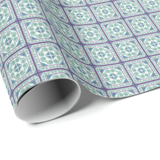 Cadeau Papier d'enveloppement Motif Carré bleu/vert