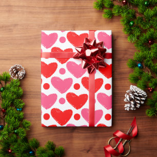 Cadeau Papier d'enveloppement Motif de coeur rouge et ros