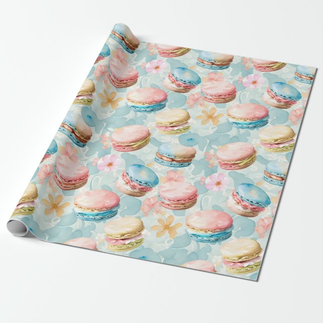 Cadeau Papier d'enveloppement Motif Macarons aquarelle (Déroulé)